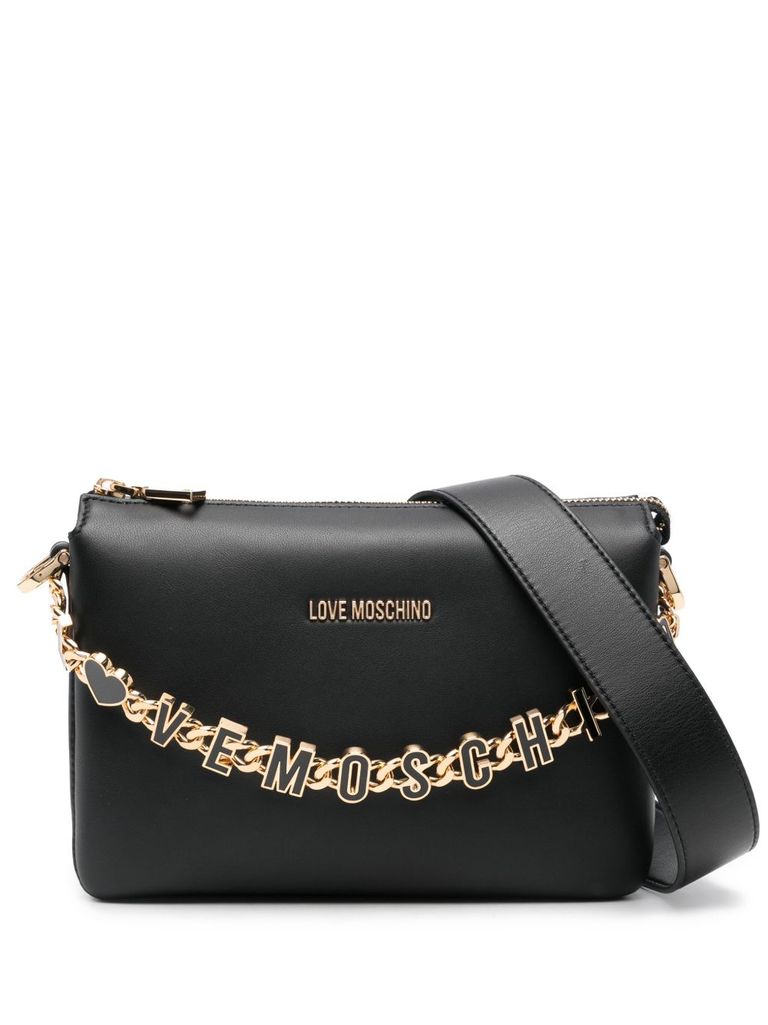Shop Love Moschino Black Shoulder Bag With Gold Chain And Black Logo