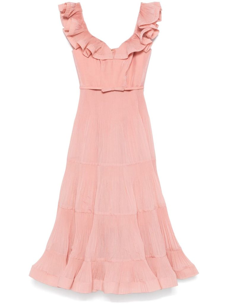 Shop Zimmermann Coral Pink Pleated Midi Dress