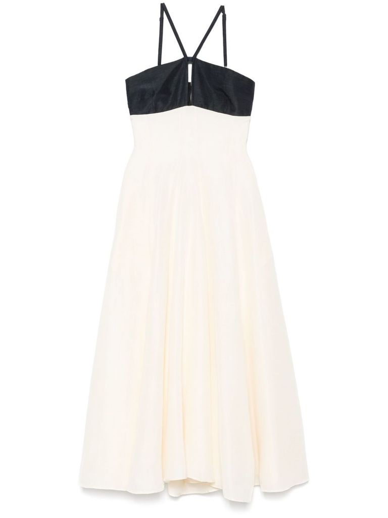 Shop Raquel Diniz Long White And Black Linen And Silk Dress