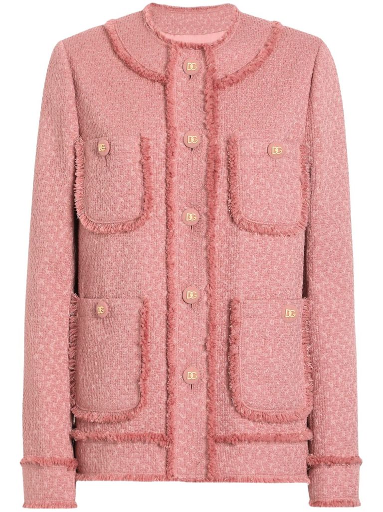 Dolce & Gabbana Rachel Tweed Single-breasted Collarless Jacket In Pink