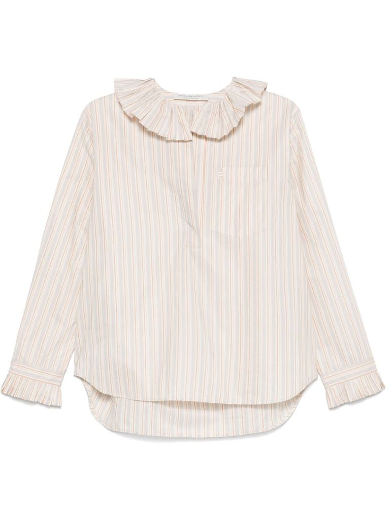 Philosophy Di Lorenzo Serafini Striped Shirt With Ruffles In Beige