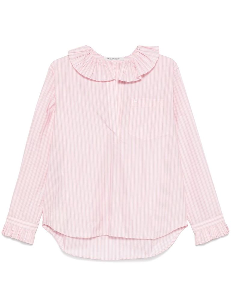 Shop Philosophy Di Lorenzo Serafini Pink Striped Shirt With Ruffles