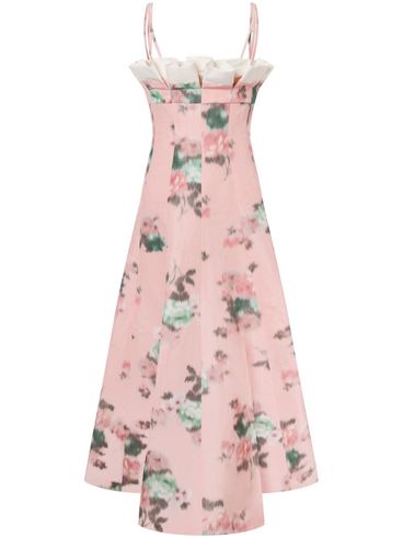 PHILOSOPHY DI LORENZO SERAFINI - Pink flared linen midi dress with flowers