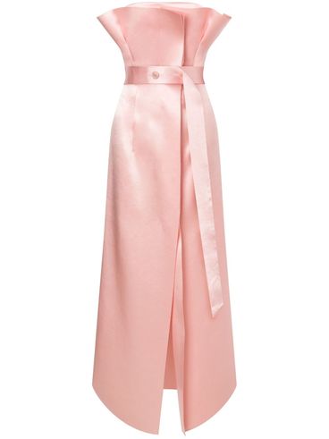 PHILOSOPHY DI LORENZO SERAFINI - Pink satin long dress with belt