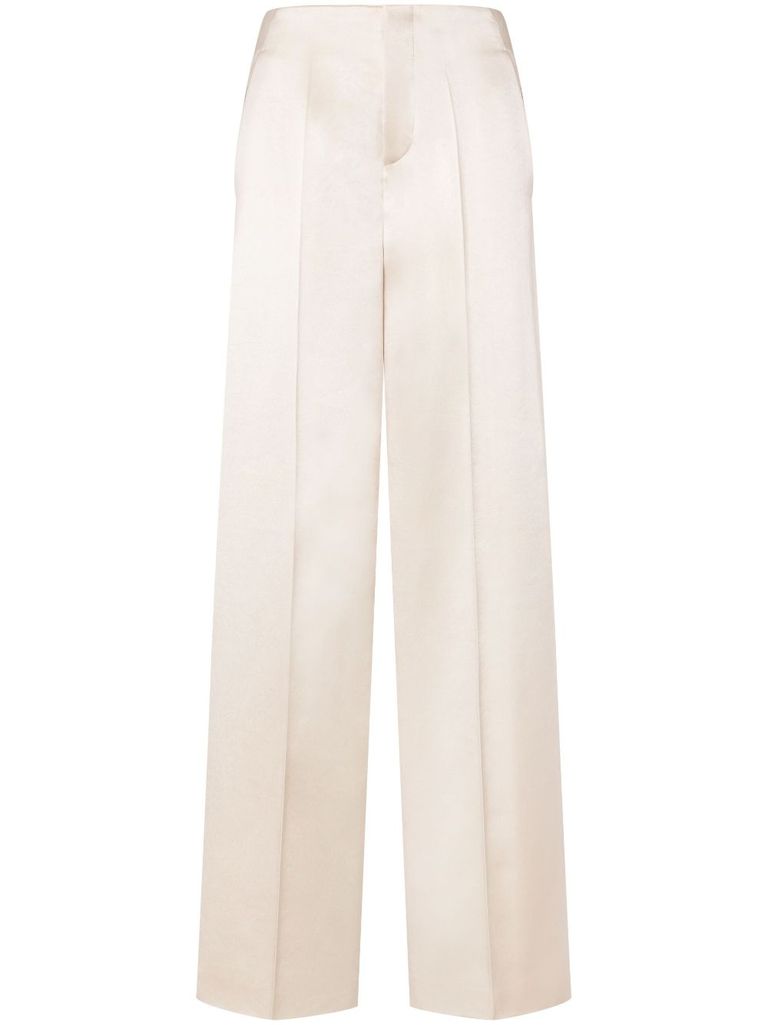 Shop Philosophy Di Lorenzo Serafini Wide Satin Trousers In Beige