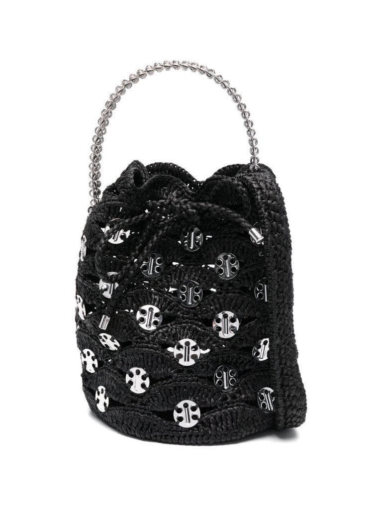 Black raffia bucket bag