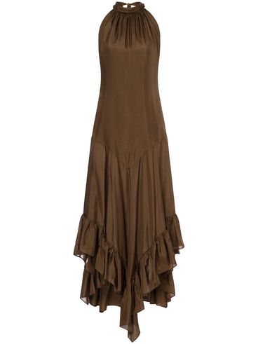 PHILOSOPHY DI LORENZO SERAFINI - Brown silk long dress with ruffles