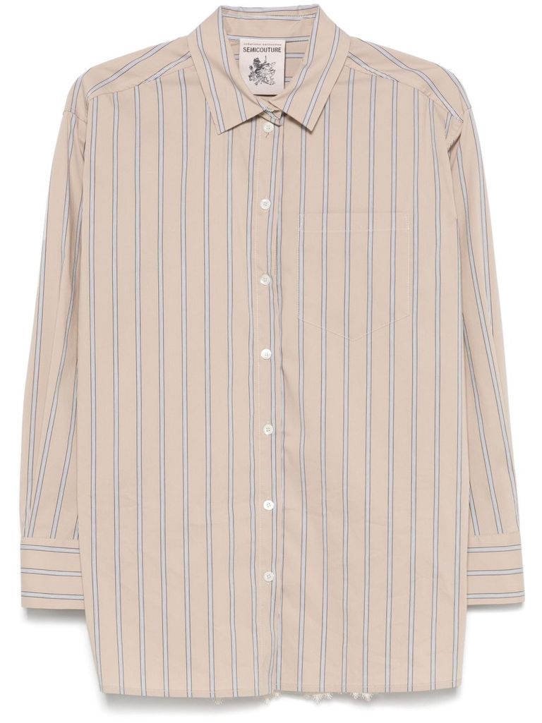 Shop Semicouture Emma Striped Shirt With Lace In Multicolour