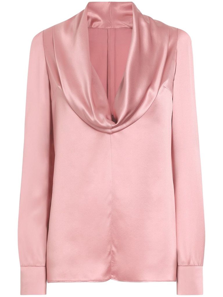 Shop Dolce & Gabbana Blush Pink Silk Blouse With A Soft Neckline