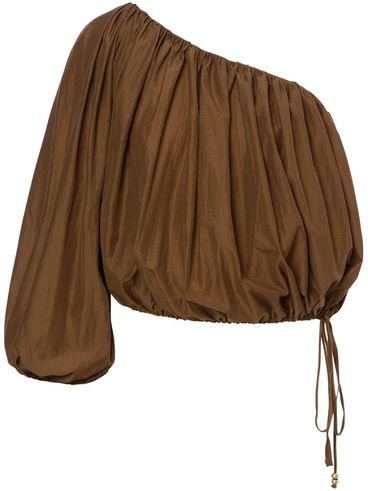 PHILOSOPHY DI LORENZO SERAFINI - Brown cotton blend one-shoulder top