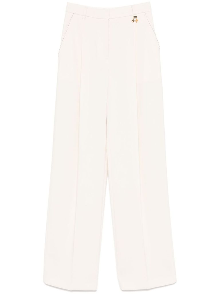 Elisabetta Franchi Contrasting-topstitching Crepe Trousers In White