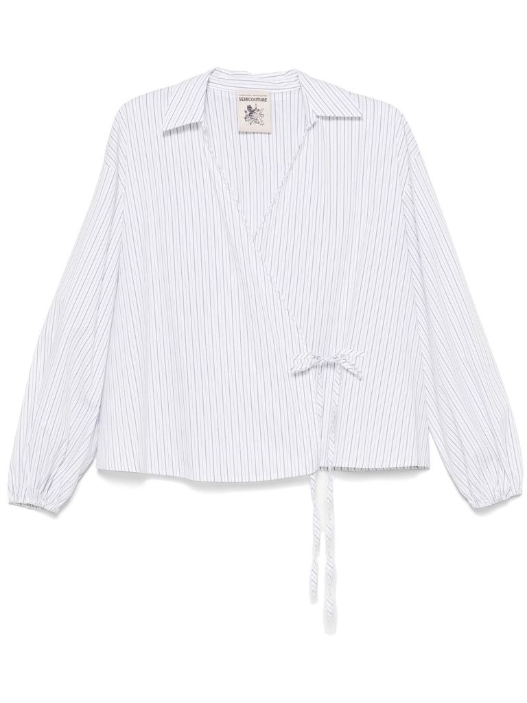 Shop Semicouture Charlene Wrap Striped Blouse In White
