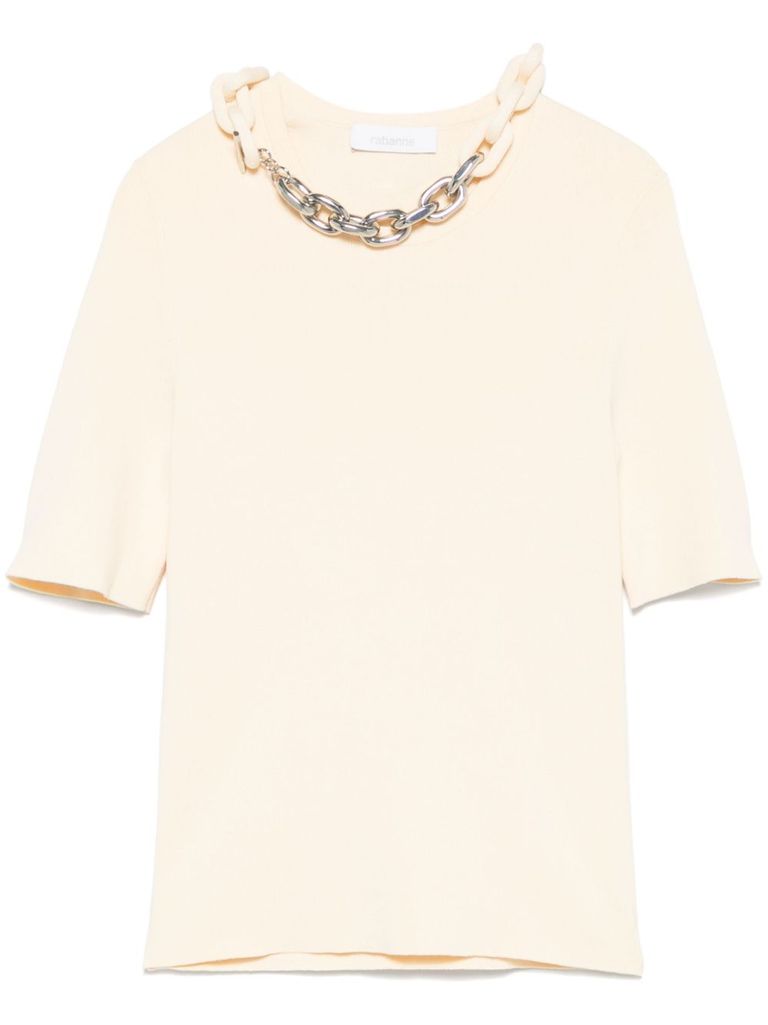Shop Rabanne Beige Silk And Cotton T-shirt With Chain