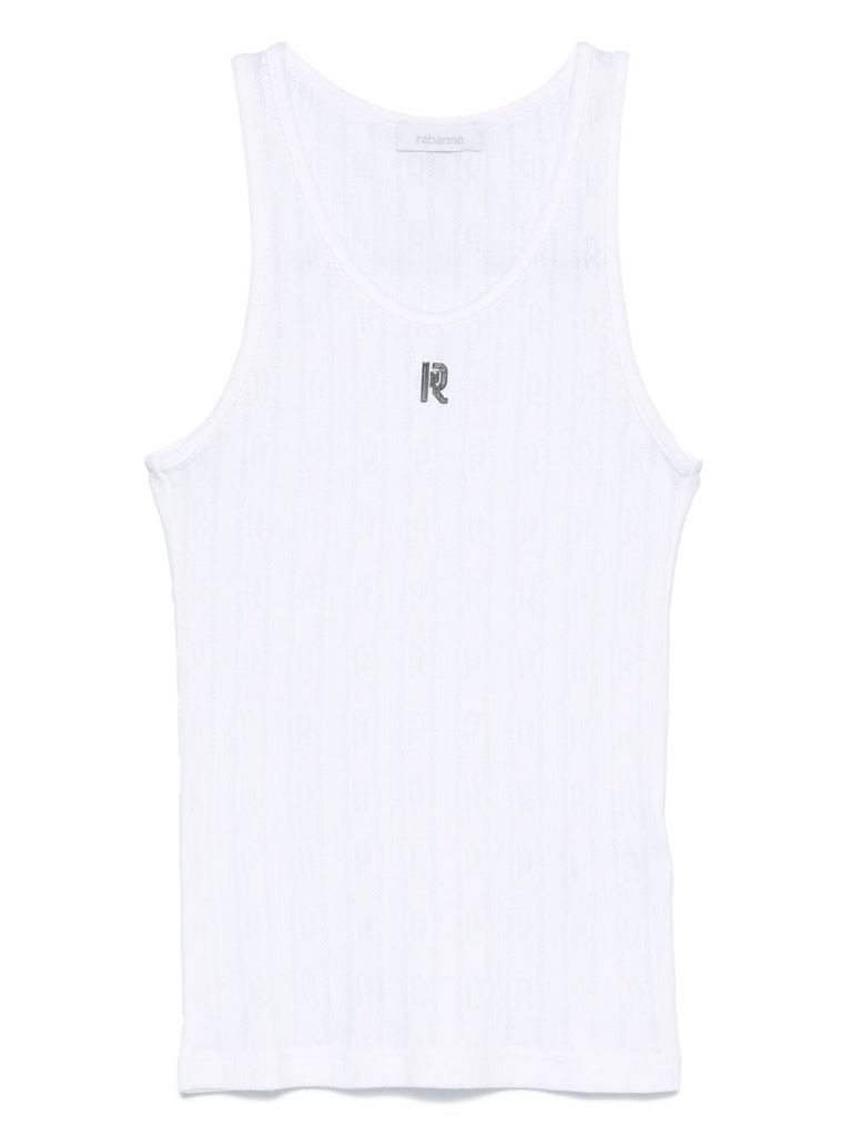 Shop Rabanne White Cotton T-shirt With Silver Logo Plaque