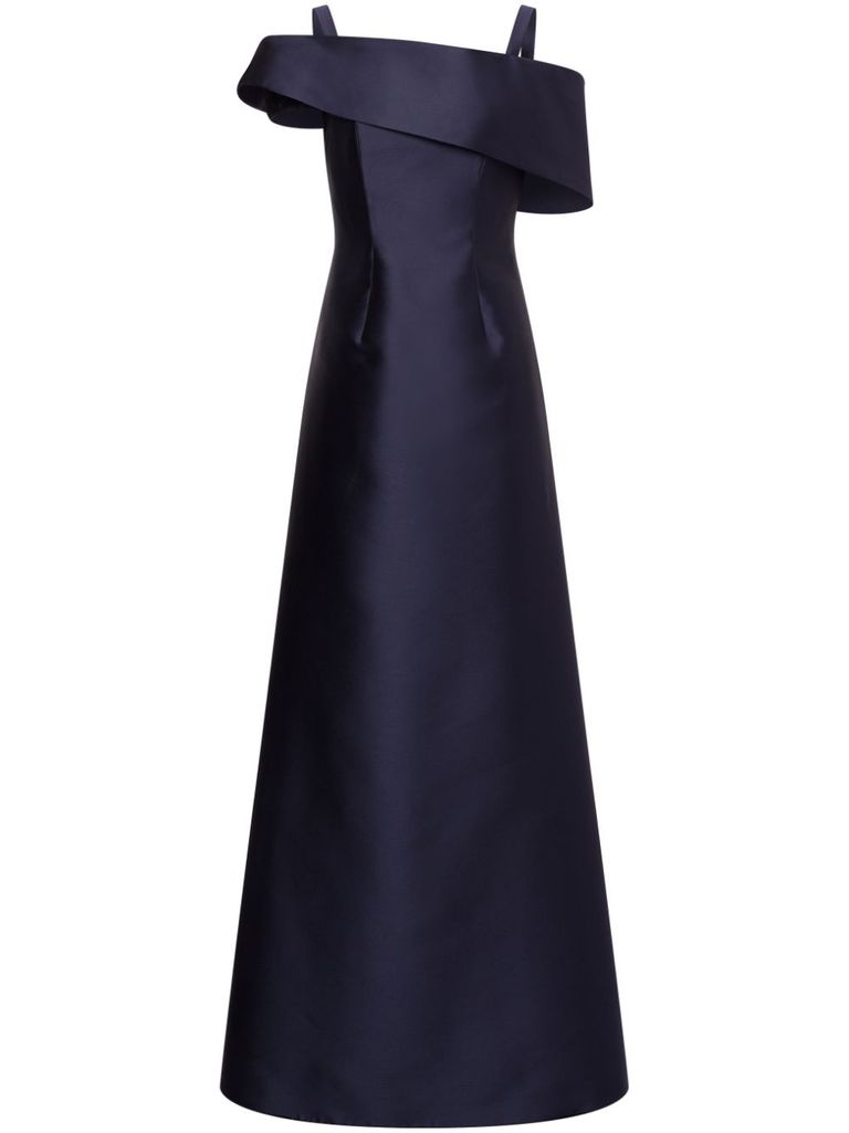 Alberta Ferretti Floor-length Silk Mikado Maxi Dress With Ruffle Hem In Blue