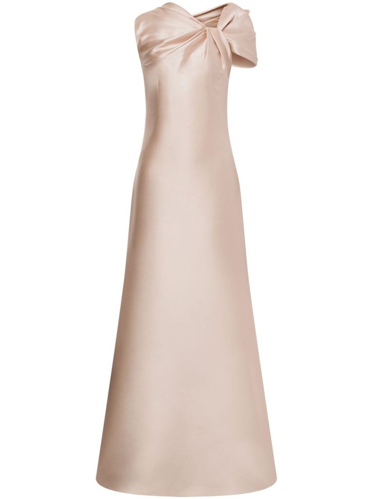 Alberta Ferretti Twisted Shoulder Mikado Mermaid Gown In Beige
