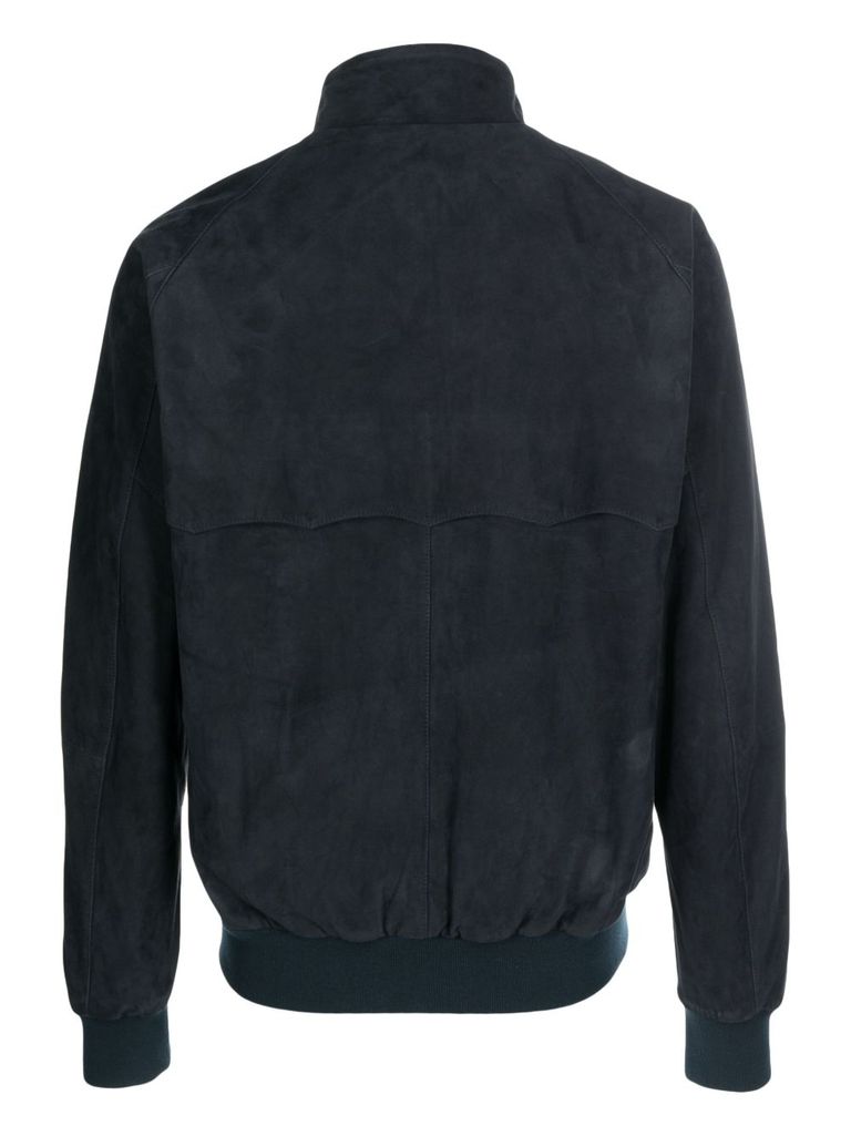 Shop Baracuta Blue Suede Bomber With Zip