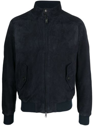 BARACUTA - Blue suede bomber with zip