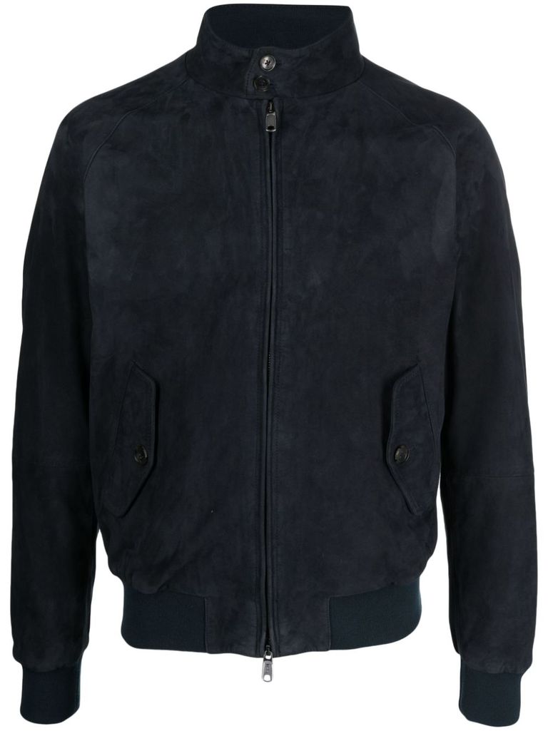 Shop Baracuta Blue Suede Bomber With Zip