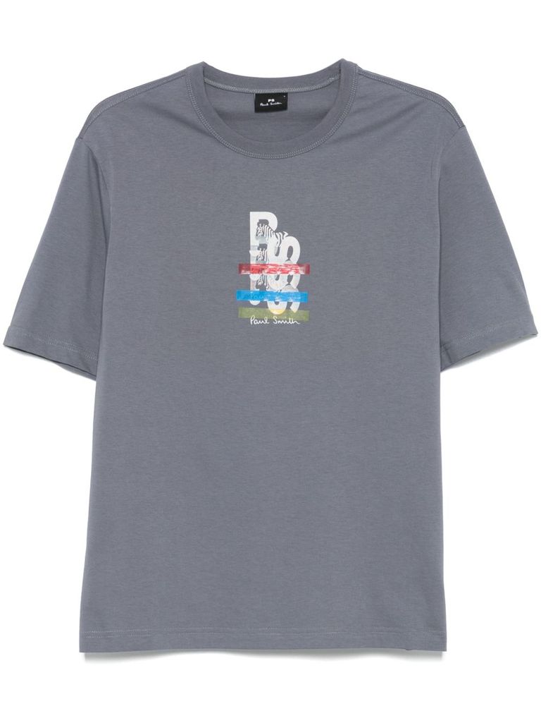 PS BY PAUL SMITH GREY T-SHIRT WITH FRONT PRINT 