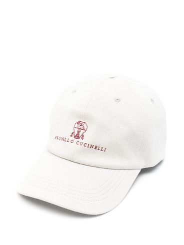 BRUNELLO CUCINELLI - Cappello da baseball beige con logo stampato