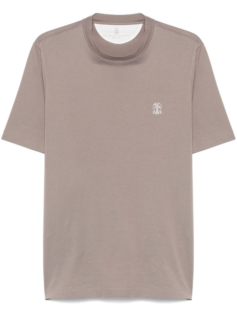 Beige cotton t-shirt with logo embroidery