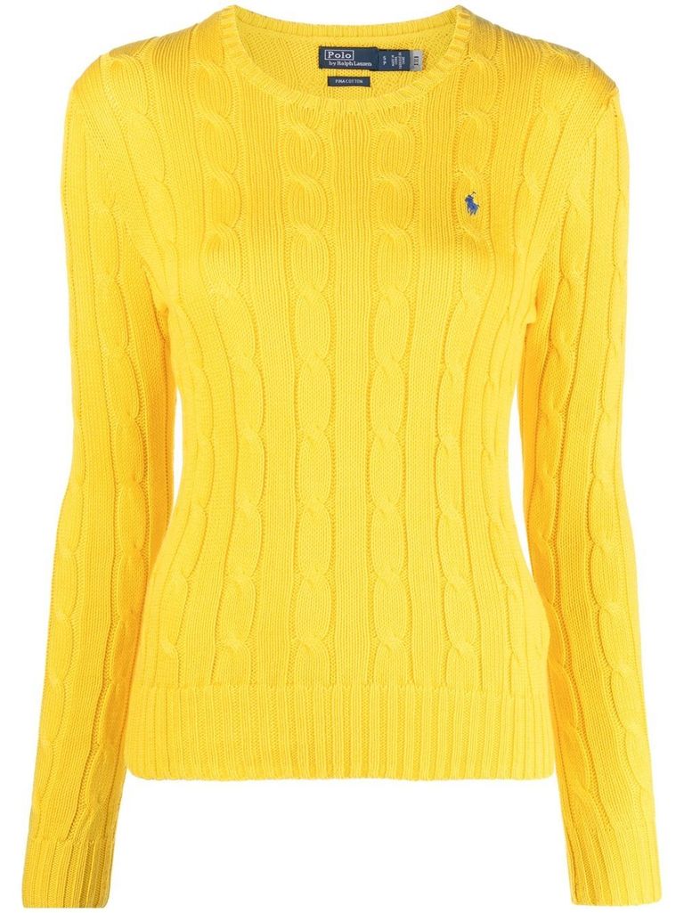 Shop Polo Ralph Lauren Polo Pony Motif Cable Knit Jumper In Yellow