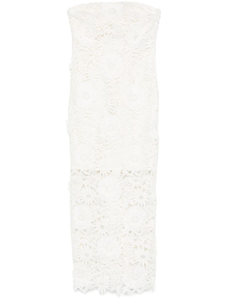 Rotate Birger Christensen 3d Lace Midi Dress White In Beige