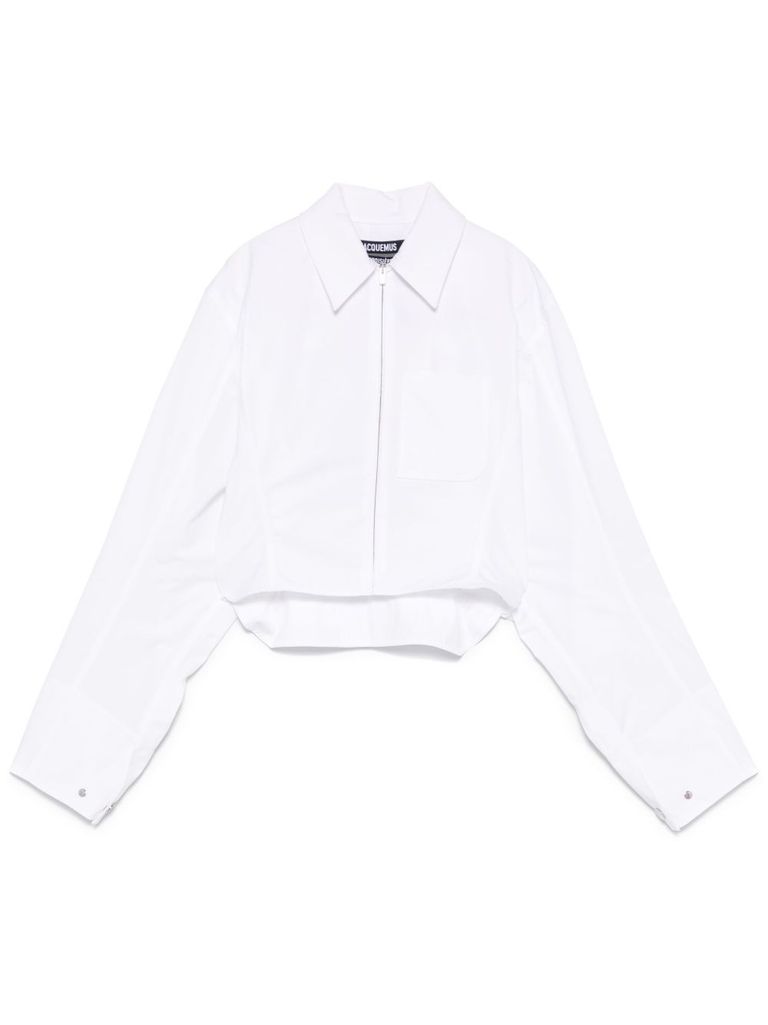 Jacquemus Mirada Cropped Long Sleeve Shirt With Pocket In White