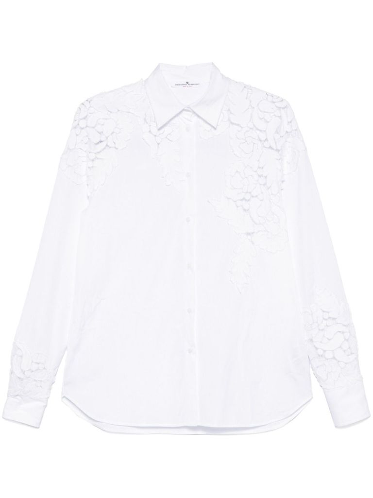 Ermanno Scervino White Cotton Shirt With Perforated Inserts In White