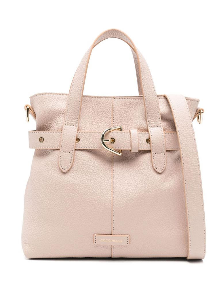 Shop Coccinelle Small Tote Bag With Belt In Pink Leather