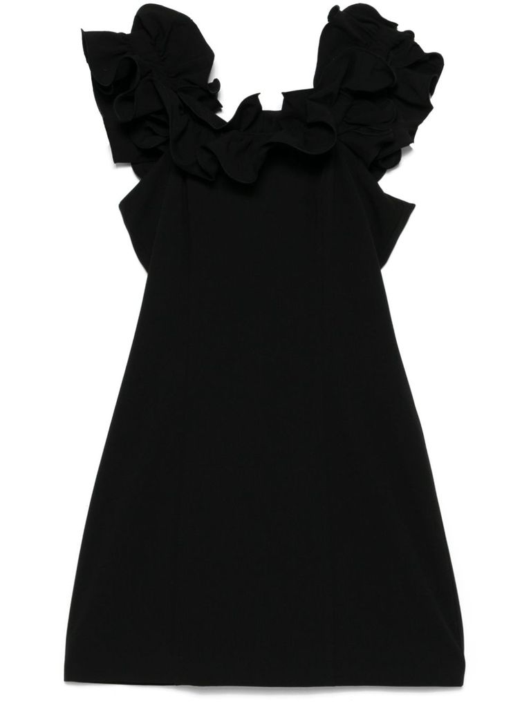 Shop Rotate Birger Christensen Bardot Neckline Mini Ruffle Dress In Black