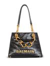 balmain - Black leather shopping bag with gold details - 2