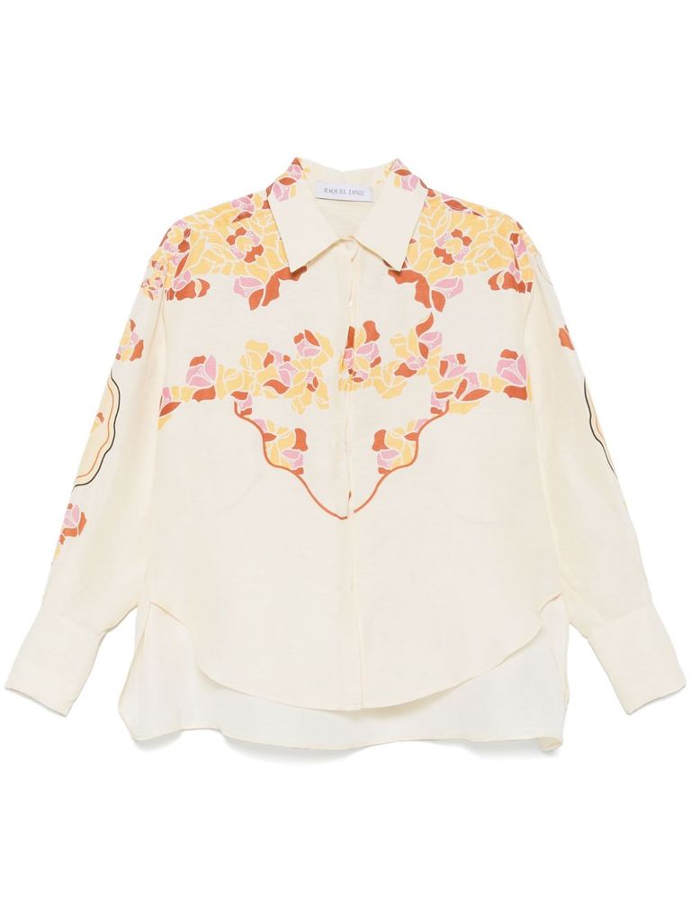 Shop Raquel Diniz Bahia Flared Shirt In Ivory Linen In Beige