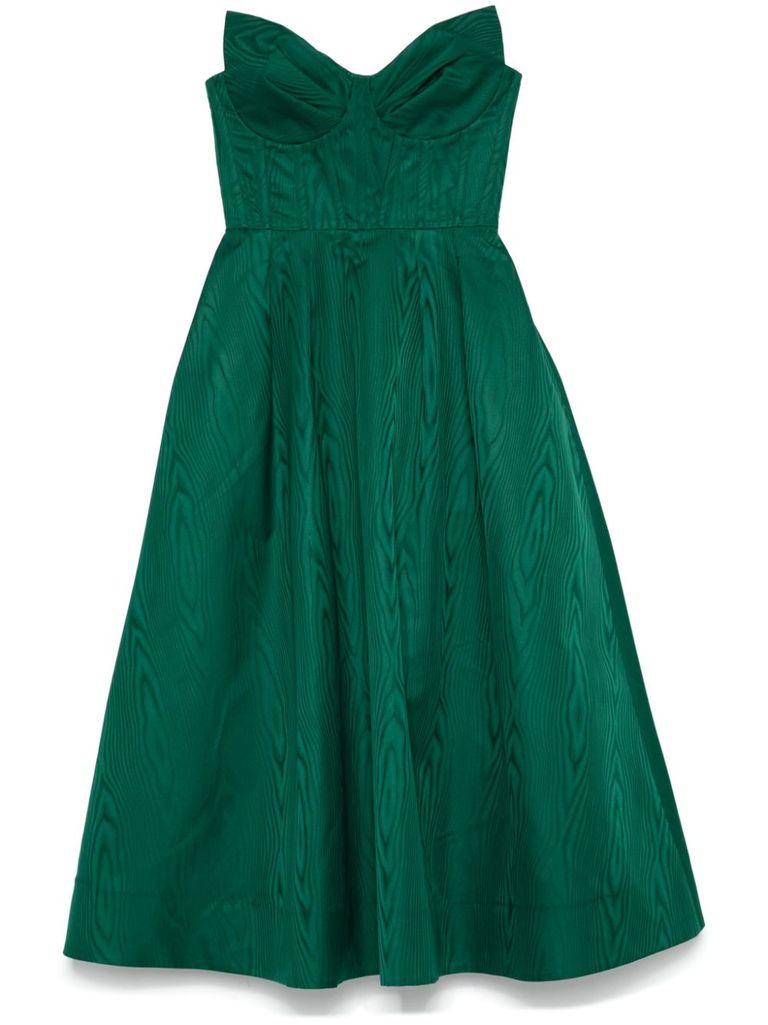 REBECCA VALLANCE GREEN STRAPLESS FLARED MIDI DRESS LUIZA