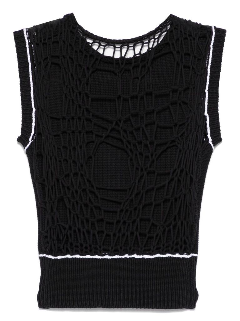 Shop Mm6 Maison Margiela Black Ribbed Knit Top With Mesh Inserts