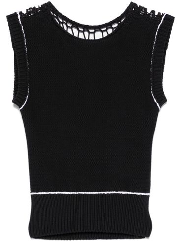 MM6 MAISON MARGIELA - Black ribbed knit top with mesh inserts