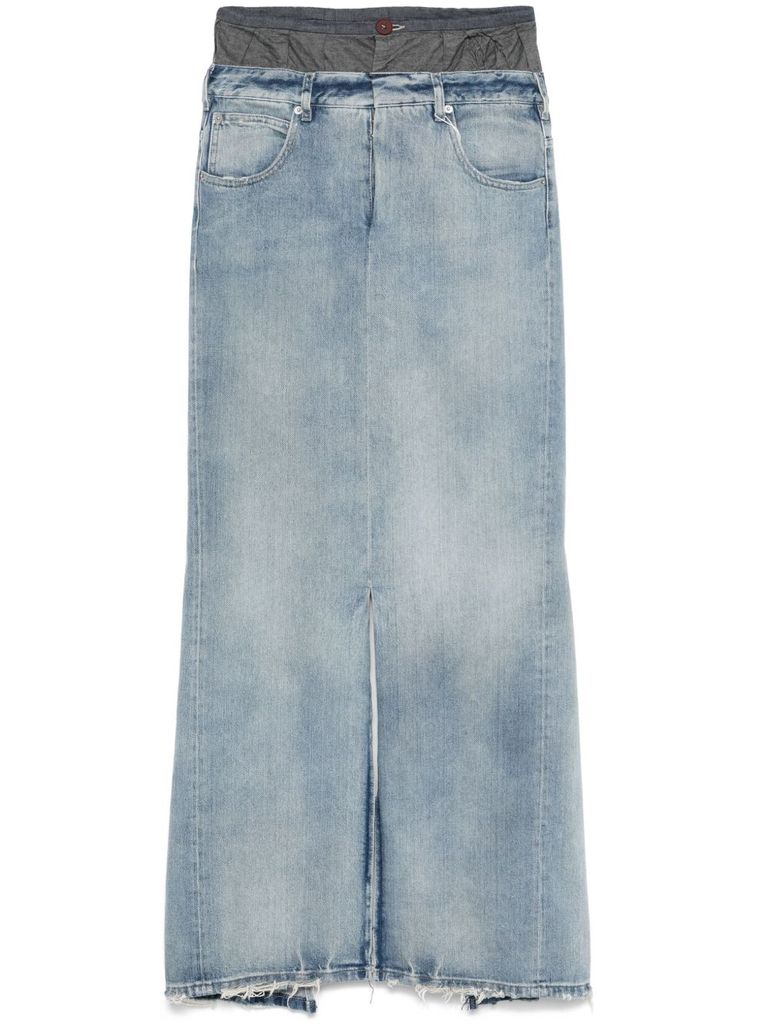 Shop Maison Margiela Long Denim Skirt With Slit In Blue