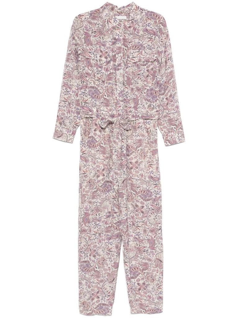 Isabel Marant Étoile Ziya Long Jumpsuit With Paisley Print In Beige