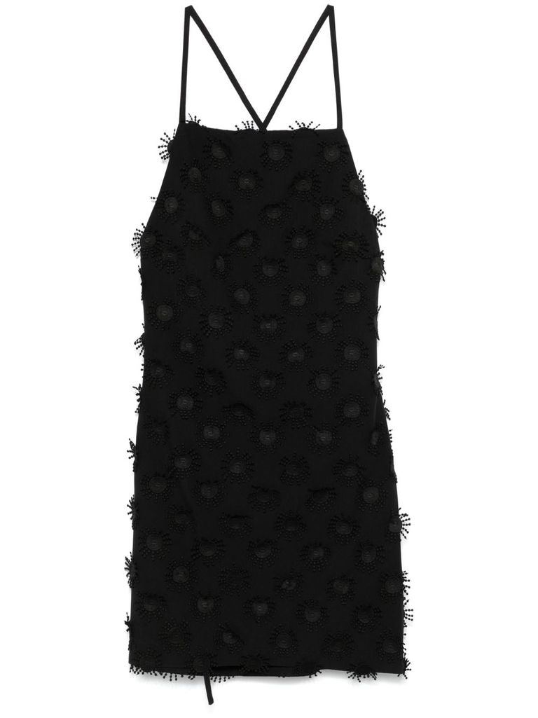 Msgm Short Black Dress With Pearl In Black
