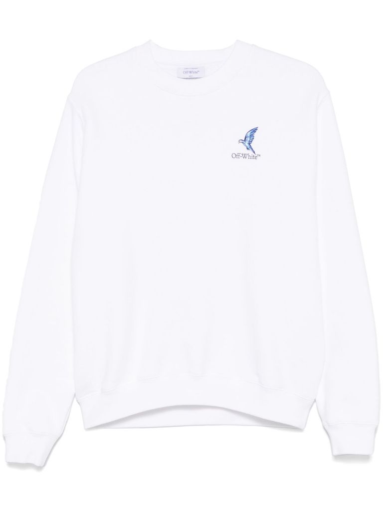 Off-white White Cotton Sweatshirt With Crew Neck And Back Print In White