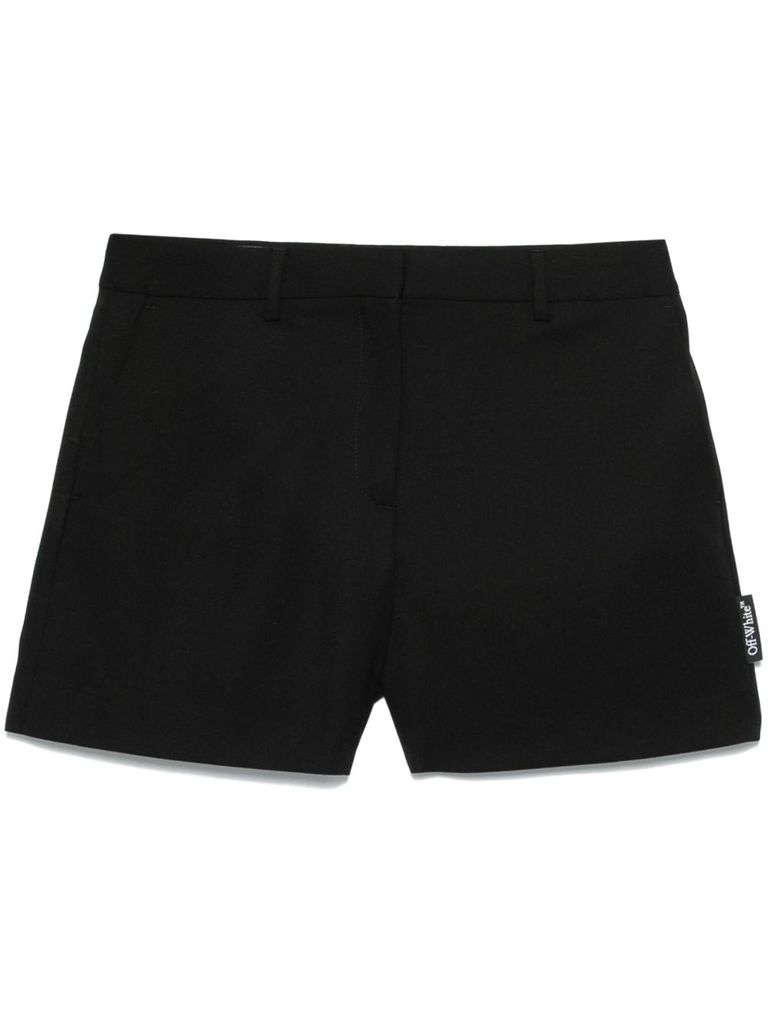 Off-white Black Virgin Wool Shorts With Logo Label In Black