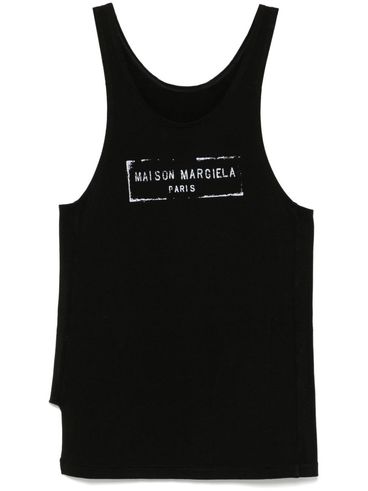 MAISON MARGIELA - Black flared top with white front logo