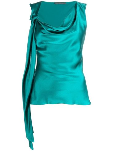 ALBERTA FERRETTI - Sleeveless knot detail top in green silk