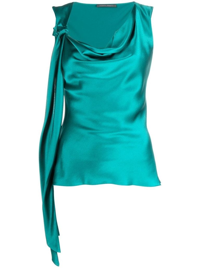 Alberta Ferretti Sleeveless Knot Detail Top In Green Silk In Green