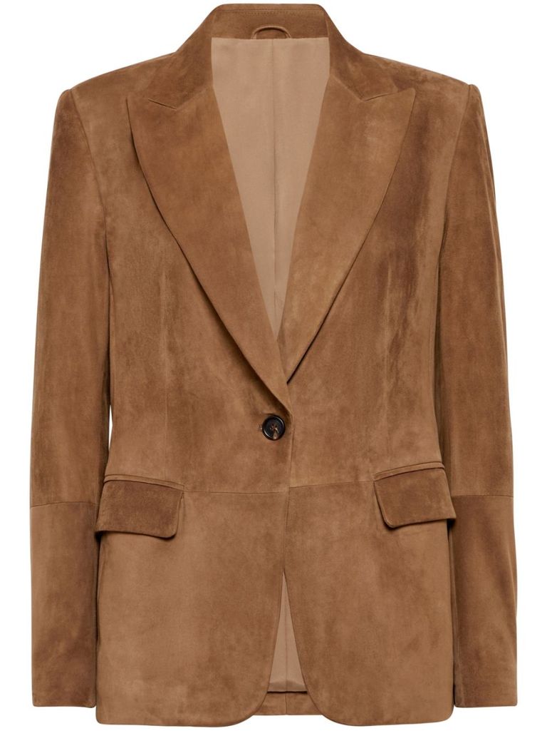 Brunello Cucinelli Cuoio Suede Leather Jacket In Beige