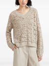 brunello cucinelli - Long sleeve linen sweater in light beige - 4