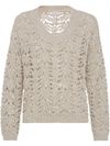 brunello cucinelli - Long sleeve linen sweater in light beige