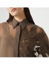 brunello cucinelli - Silk semi-sheer long sleeves shirt in brown - 2