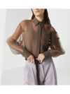 brunello cucinelli - Silk semi-sheer long sleeves shirt in brown - 4